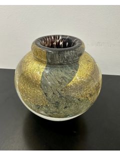 Vase - Jean-Claude Novaro - Vase en verre soufflé à décor d'inclusions dorées et polychr