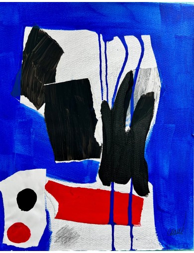 Composition en bleu, noir et rouge Technique mixte de Antoni Clave