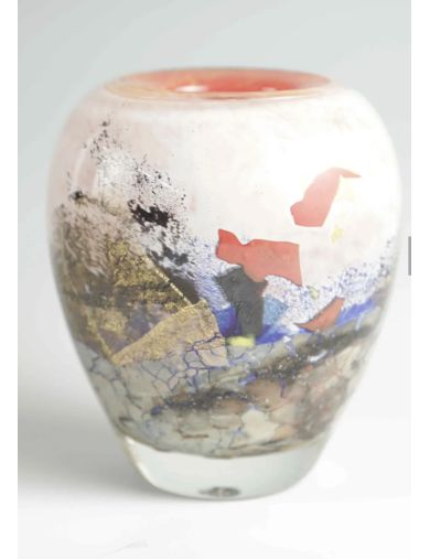 Vase - Jean-Claude Novaro - Vase balustre en verre soufflé doublé en polychromie et incl