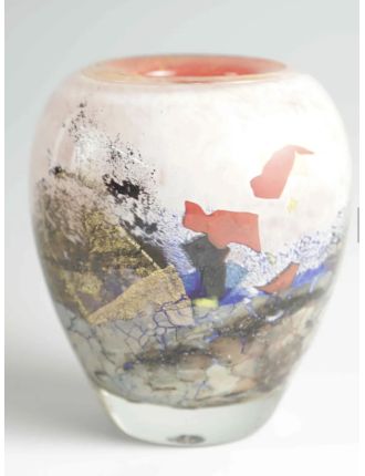 Vase - Jean-Claude Novaro - Vase balustre en verre soufflé doublé en polychromie et incl