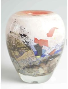Vase - Jean-Claude Novaro - Vase balustre en verre soufflé doublé en polychromie et incl