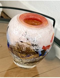 Vase - Jean-Claude Novaro - Vase balustre en verre soufflé doublé en polychromie et incl