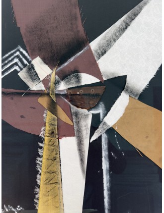 Composition. Technique mixte et collage. Signé en bas à gauche. Haut. 63 Larg. 47 cm.