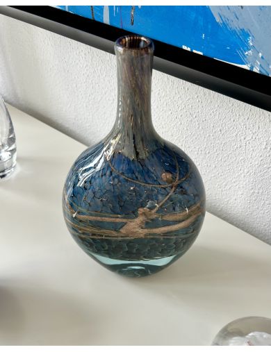 Vase - Jean-Claude Novaro - Grand vase soliflore à corps aplati verre soufflé décor i
