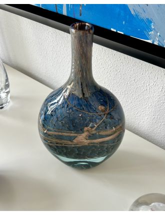 Vase - Jean-Claude Novaro - Grand vase soliflore à corps aplati verre soufflé décor i