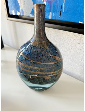 Vase - Jean-Claude Novaro - Grand vase soliflore à corps aplati verre soufflé décor i