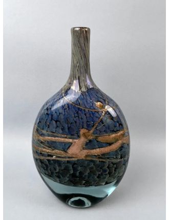 Vase - Jean-Claude Novaro - Grand vase soliflore à corps aplati verre soufflé décor i