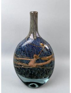 Vase - Jean-Claude Novaro - Grand vase soliflore à corps aplati verre soufflé décor i