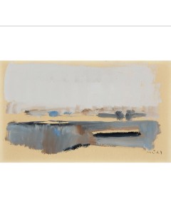 Péniche sur le Rhin. 1965. Gouache sur papier. Signée de Roger Mühl