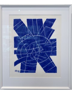 Aquarelle en bleu de Georges Collignon. Signée et datée 1964.
