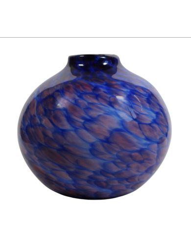 Vase - Jean-Claude Novaro - Vase boule à col étroit en verre marmoréen bleu. Signé au de