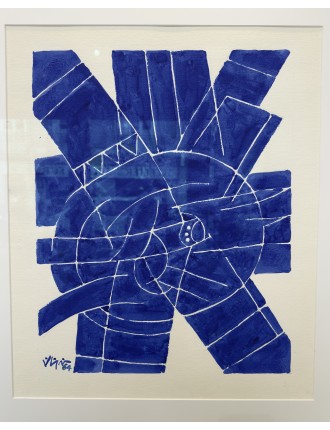 Aquarelle en bleu de Georges Collignon. Signée et datée 1964.