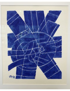 Aquarelle en bleu de Georges Collignon. Signée et datée 1964.