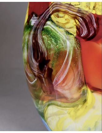 Vase - Murano - Vase ovoïde à panse aplatie en verre polychrome à décor de r