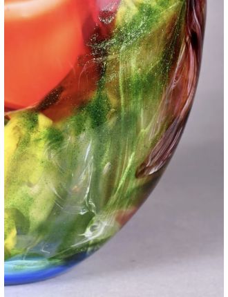 Vase - Murano - Vase ovoïde à panse aplatie en verre polychrome à décor de r