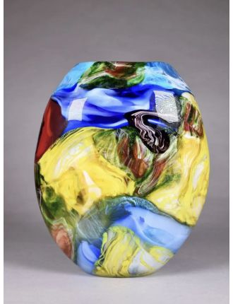 Vase - Murano - Vase ovoïde à panse aplatie en verre polychrome à décor de r