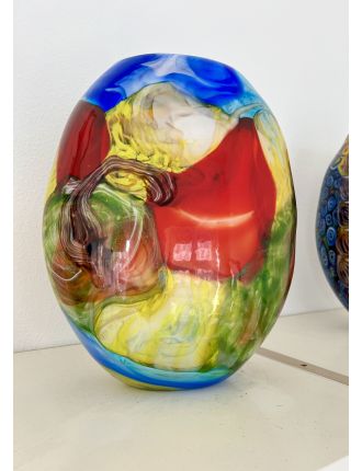 Vase - Murano - Vase ovoïde à panse aplatie en verre polychrome à décor de r