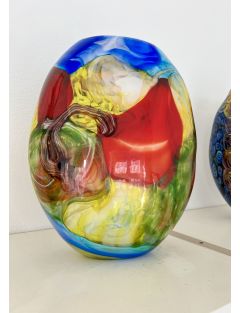 Vase - Murano - Vase ovoïde à panse aplatie en verre polychrome à décor de r