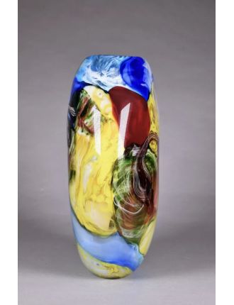 Vase - Murano - Vase ovoïde à panse aplatie en verre polychrome à décor de r