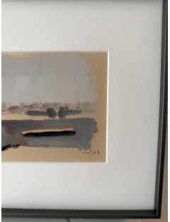 Péniche sur le Rhin. 1965. Gouache sur papier. Signée de Roger Mühl
