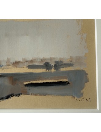 Péniche sur le Rhin. 1965. Gouache sur papier. Signée de Roger Mühl