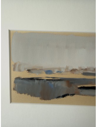 Péniche sur le Rhin. 1965. Gouache sur papier. Signée de Roger Mühl