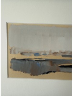 Péniche sur le Rhin. 1965. Gouache sur papier. Signée de Roger Mühl