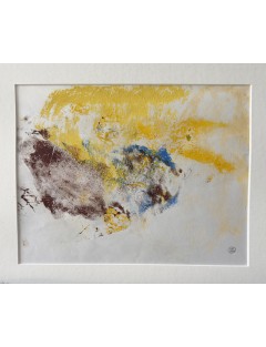 Composition abstraite. Huile sur papier. Ton jaune, ocre et bleu de Dora Maar