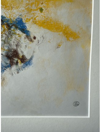 Composition abstraite. Huile sur papier. Ton jaune, ocre et bleu de Dora Maar