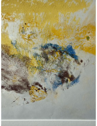 Composition abstraite. Huile sur papier. Ton jaune, ocre et bleu de Dora Maar
