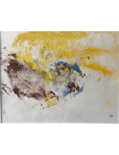 Composition abstraite. Huile sur papier. Ton jaune, ocre et bleu de Dora Maar