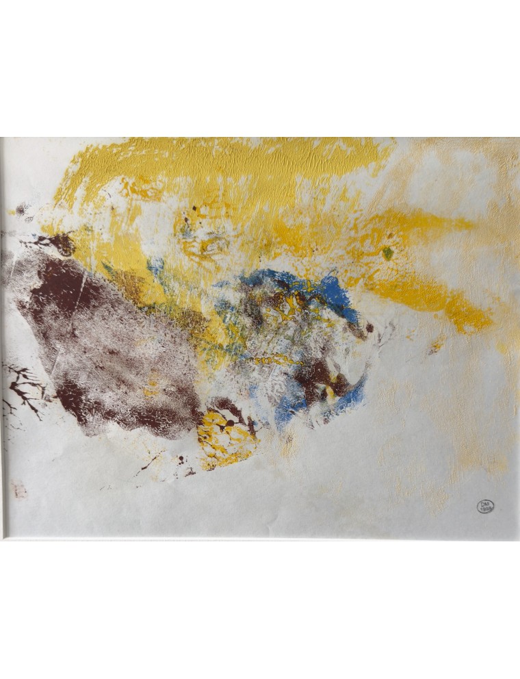 Composition abstraite. Huile sur papier. Ton jaune, ocre et bleu de Dora Maar