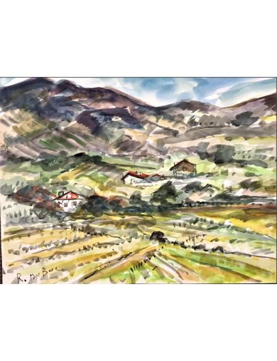 Paysage de montagne. Aquarelle, signée en bas à gauche. Rolland Dubuc 