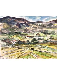Paysage de montagne. Aquarelle, signée en bas à gauche. Rolland Dubuc 