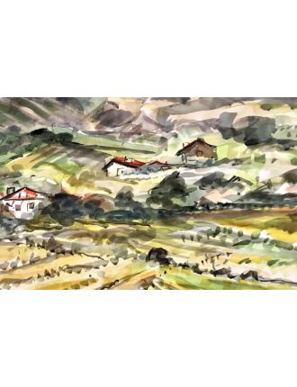 Paysage de montagne. Aquarelle, signée en bas à gauche. Rolland Dubuc 
