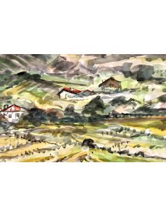 Paysage de montagne. Aquarelle, signée en bas à gauche. Rolland Dubuc 