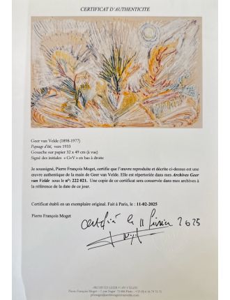 Paysage ensoleille. Gouache de Geer Van Velde