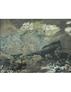 Dora Maar (Henriette Théodora Markovitch). Huile sur papier. Composition abstraite en nuance de vert bronze