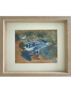 Dora Maar (Henriette Théodora Markovitch). Huile sur papier. Composition abstraite en nuances de orange, vert et bleu.
