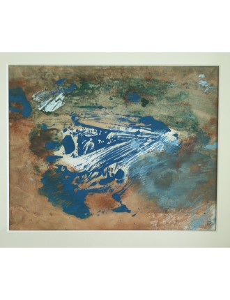 Dora Maar (Henriette Théodora Markovitch). Huile sur papier. Composition abstraite en nuances de orange, vert et bleu.
