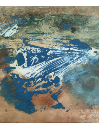 Dora Maar (Henriette Théodora Markovitch). Huile sur papier. Composition abstraite en nuances de orange, vert et bleu.