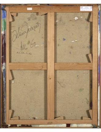 Composition abstraite. Huile sur toile, 1960, signée, datée. Alain Jacquet