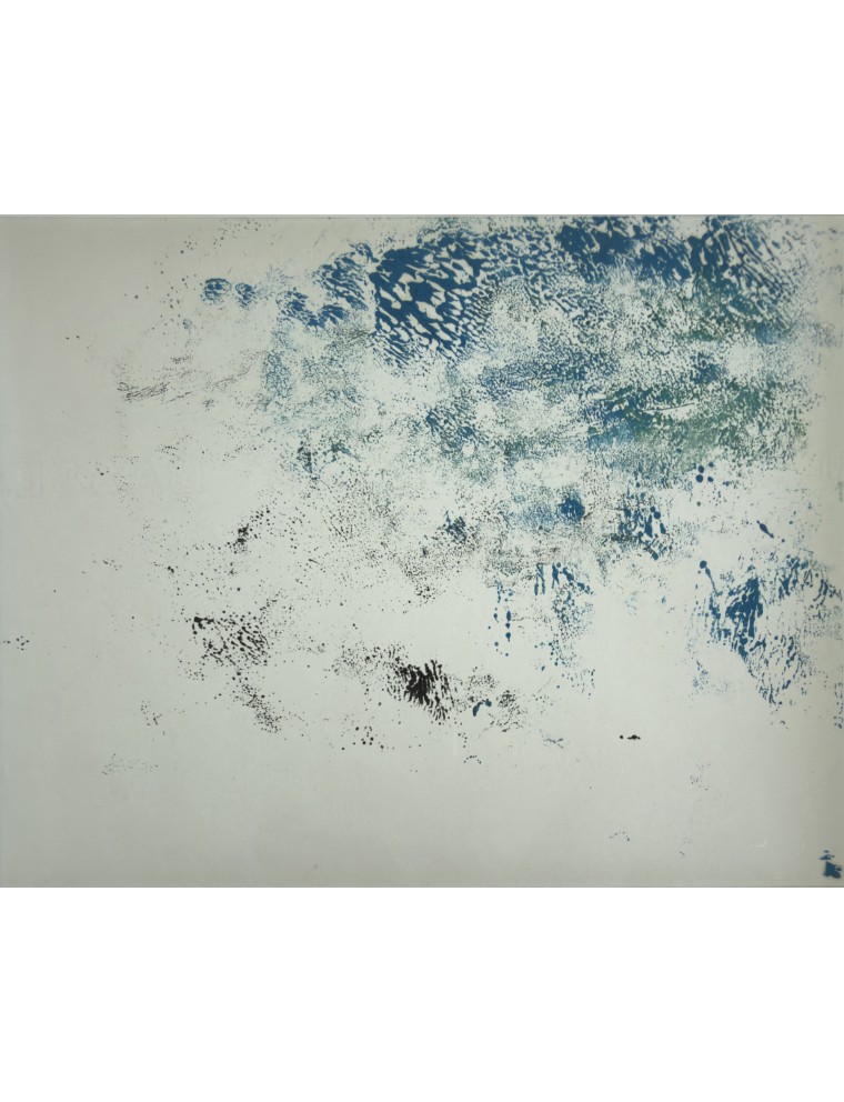 Dora Maar. Huile sur papier. Composition abstraite en nuances de bleu et vert émeraude