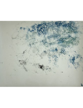 Dora Maar. Huile sur papier. Composition abstraite en nuances de bleu et vert émeraude