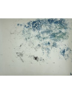 Dora Maar. Huile sur papier. Composition abstraite en nuances de bleu et vert émeraude
