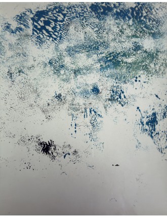 Dora Maar. Huile sur papier. Composition abstraite en nuances de bleu et vert émeraude