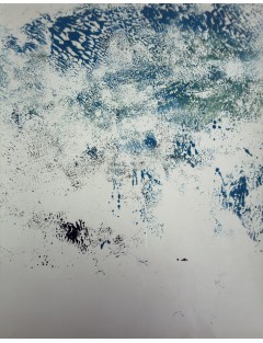 Dora Maar. Huile sur papier. Composition abstraite en nuances de bleu et vert émeraude