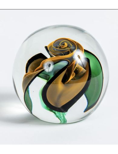 Alain Guillot – Papier – 1994 – Boule presse-papier en verre à décor d'un motif de corole polychrome