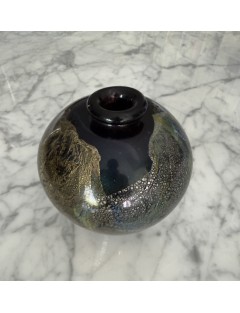 Jean-Claude Novaro - Vase ovoïde à col resserré en verre soufflé à inclusions d'oxydes, émaux et feuilles d'or