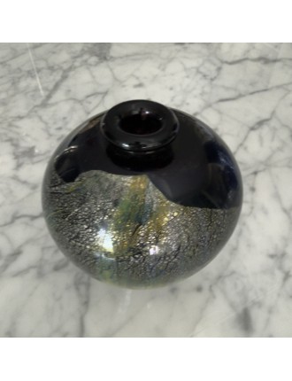 Jean-Claude Novaro - Vase ovoïde à col resserré en verre soufflé à inclusions d'oxydes, émaux et feuilles d'or